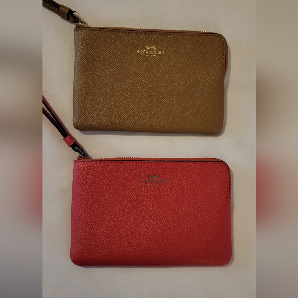 Coach Metallic Gold and Vibrant Red Wristlet, Sold Together Or Separately